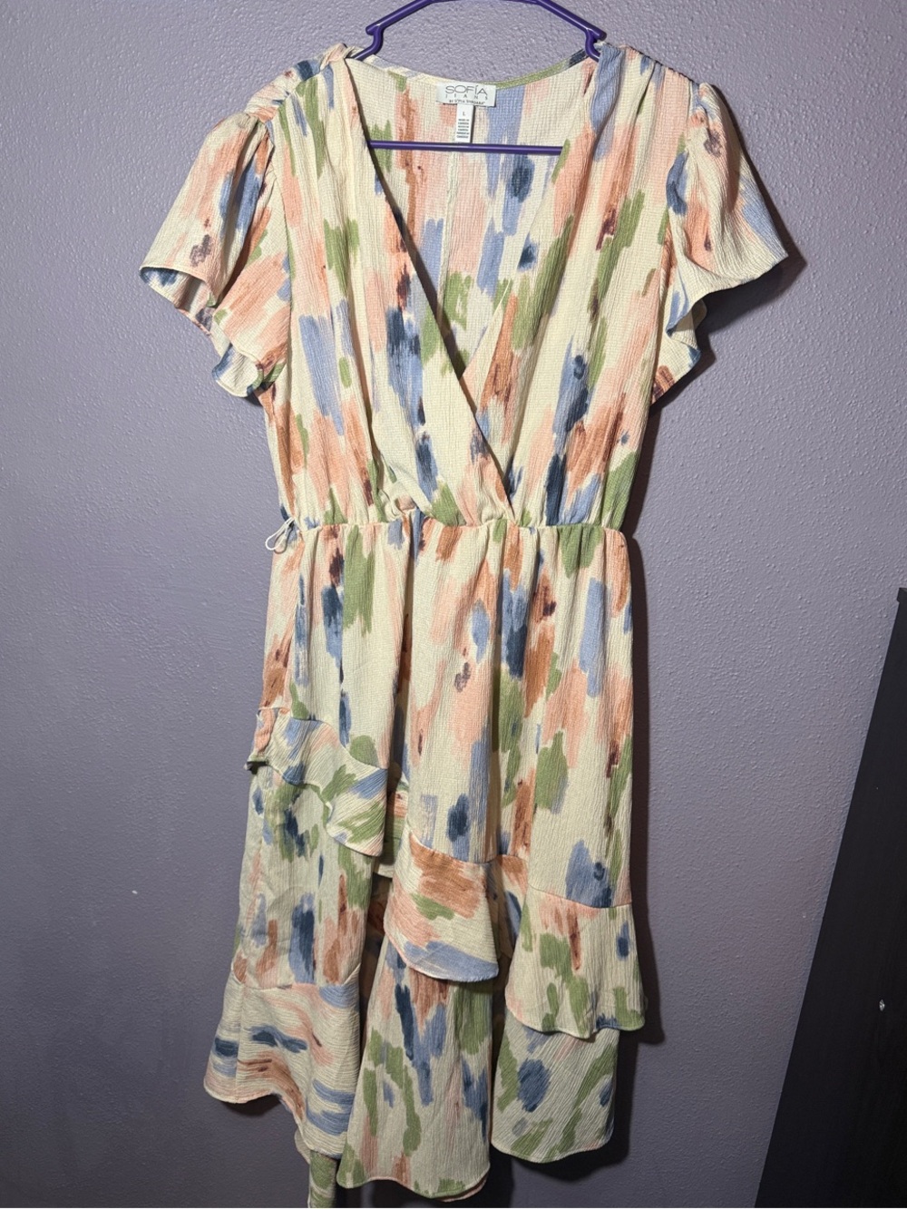 sofia by sofia vergara Pastel Brushstroke Wrap Midi Dress - Peach, Blue, Green